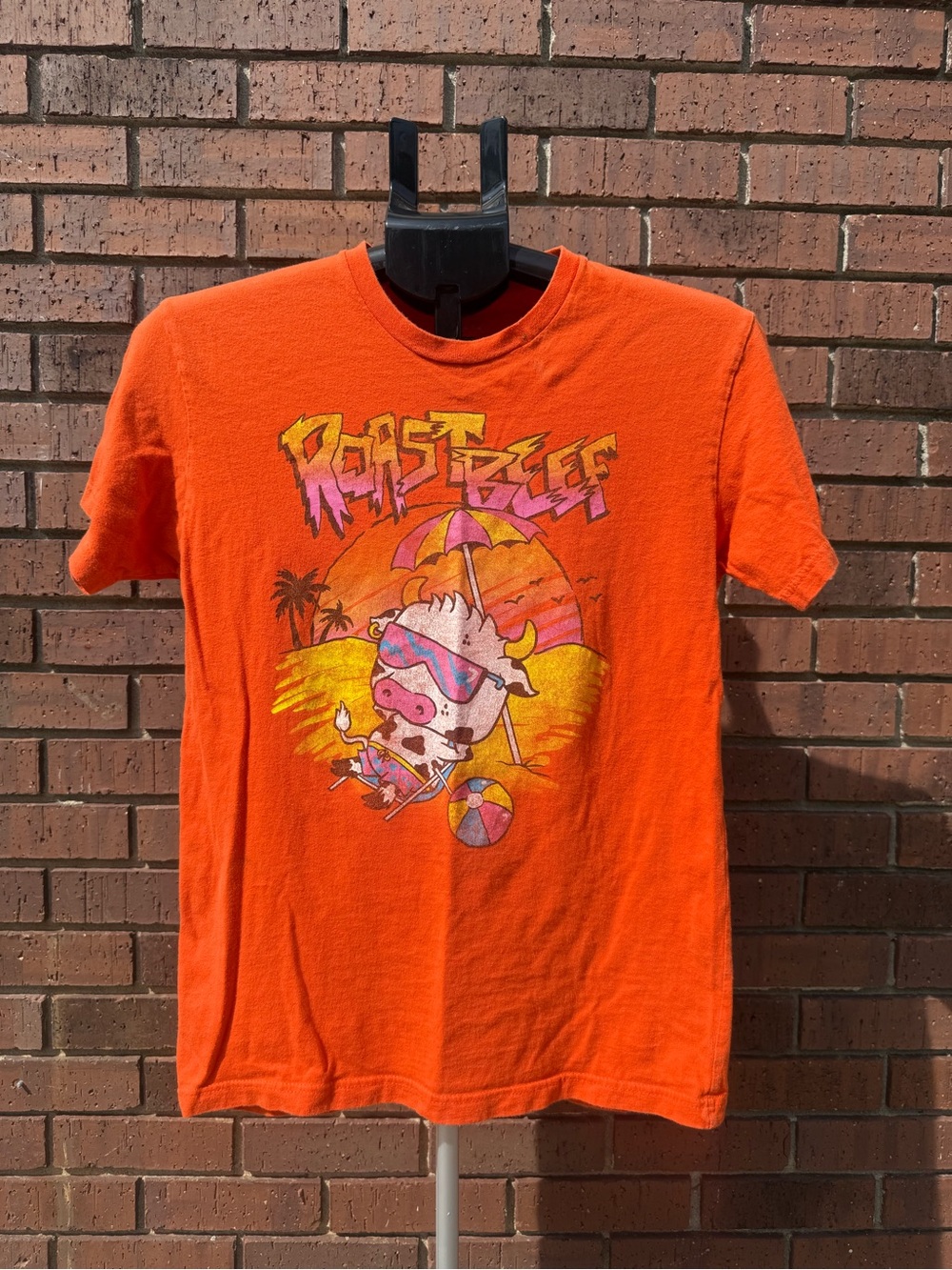 Stranger Things Dustin Roast Beef Orange Graphic T-Shirt Adult Small Funko Pop